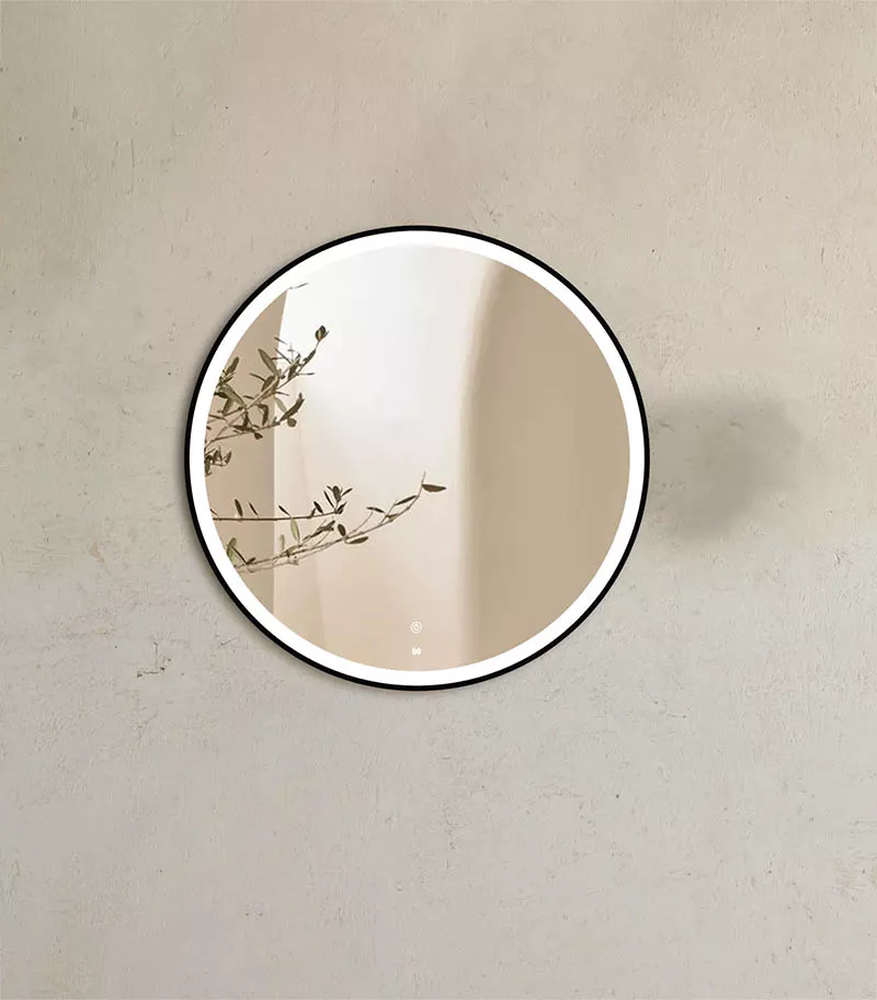 Bondi 800mm x 800mm Matt Black Metal Framed Round LED Mirror