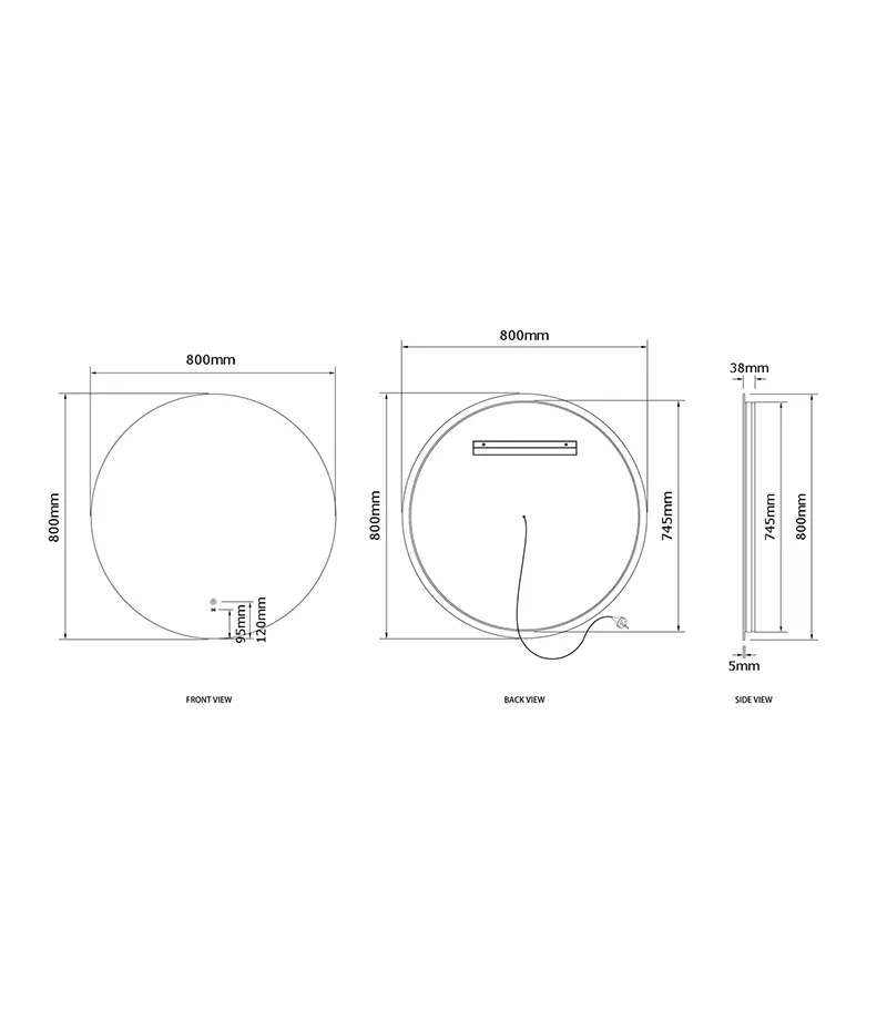 Bondi 800mm x 800mm Round LED Mirror Specification
