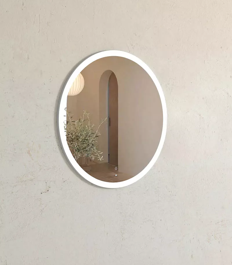 Bondi 800mm x 800mm White Metal Framed Round LED Mirror Side View