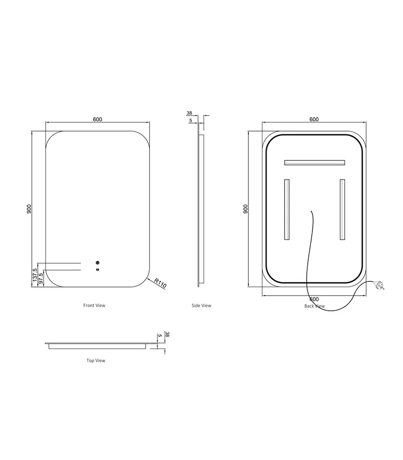 Newport 600mm x 900mm Frameless Square LED Mirror Specification Newport 600mm x 900mm Frameless Square LED Mirror Specification