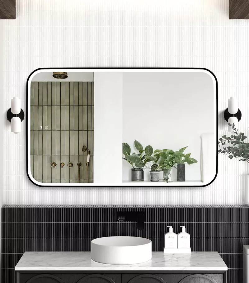 Newport 750mm x 1200mm Matt Black Metal Framed Soft Square LED Mirror