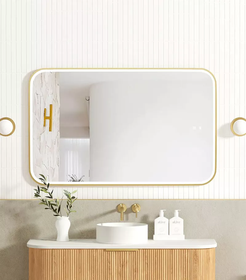 Newport 750mm x 1200mm Gold Metal Framed Soft Square LED Mirror