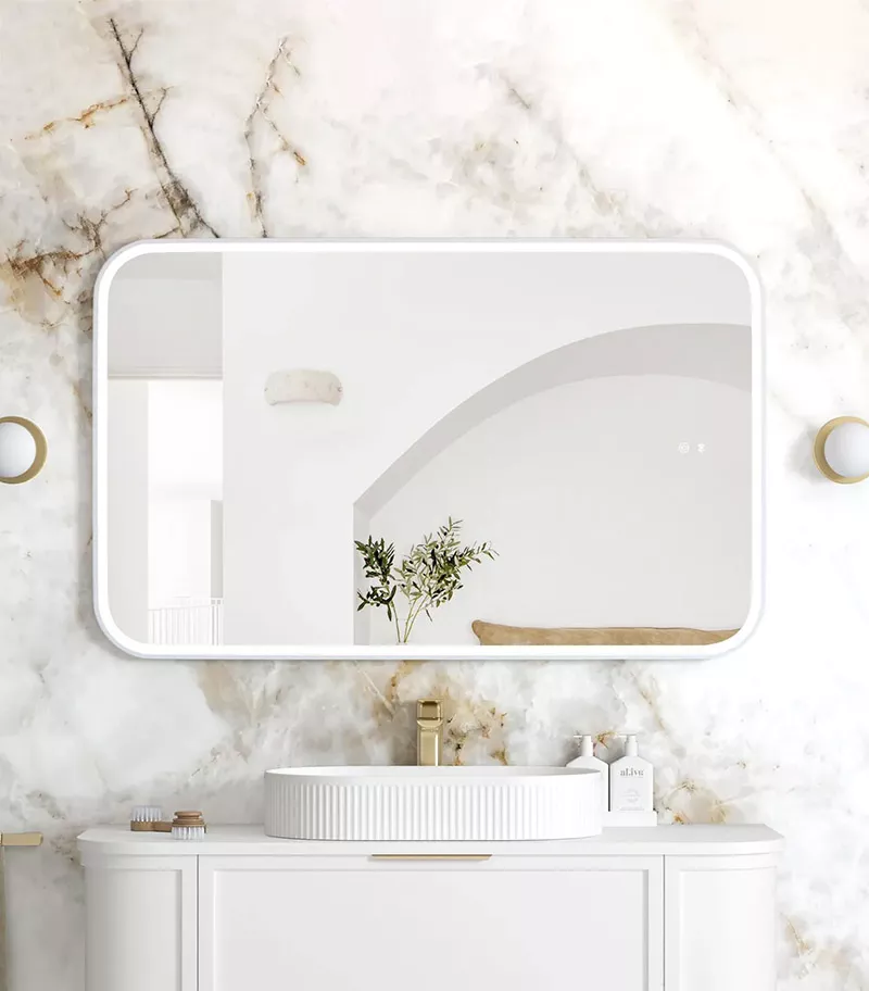 Newport 750mm x 1200mm Matt White Metal Framed Soft Square LED Mirror