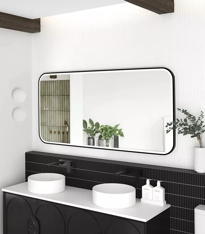 Newport 750mm x 1500mm Matt Black Metal Framed Soft Square LED Mirror Side View