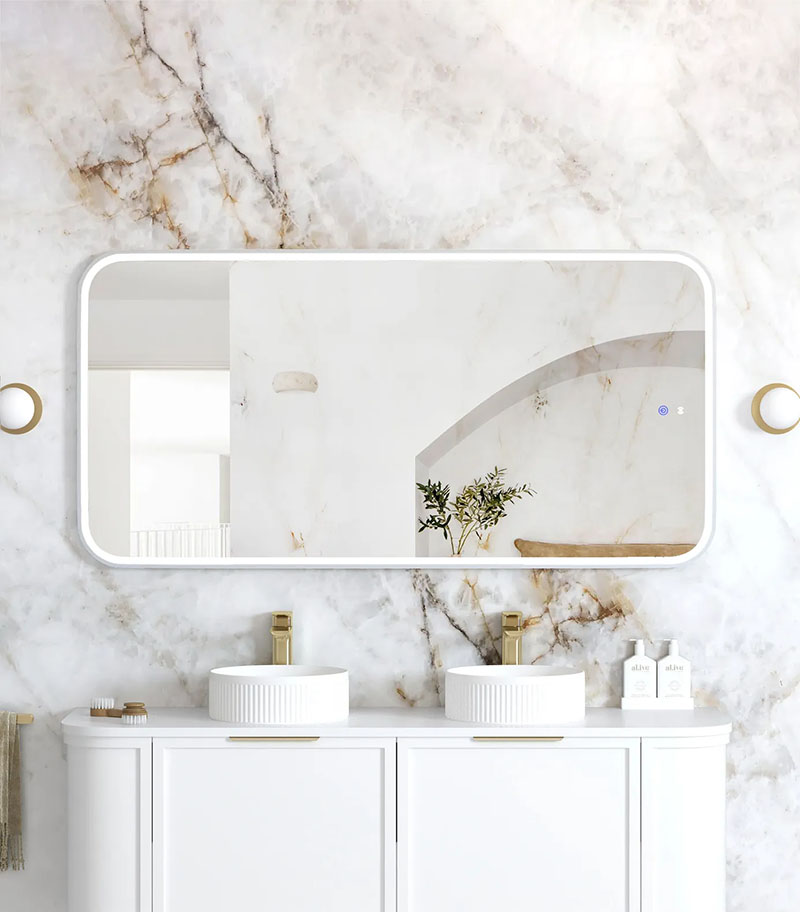 Newport 750mm x 1500mm Matt White Metal Framed Soft Square LED Mirror