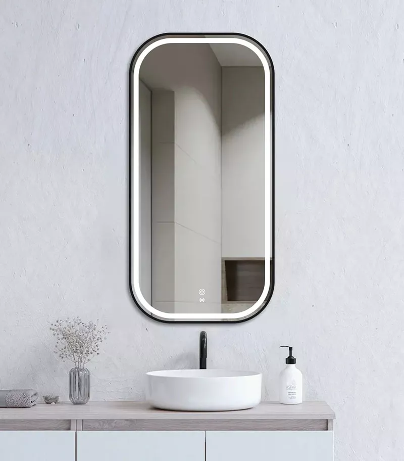 Newport 450mm x 900mm Matt Black Metal Soft Framed Square LED Mirror