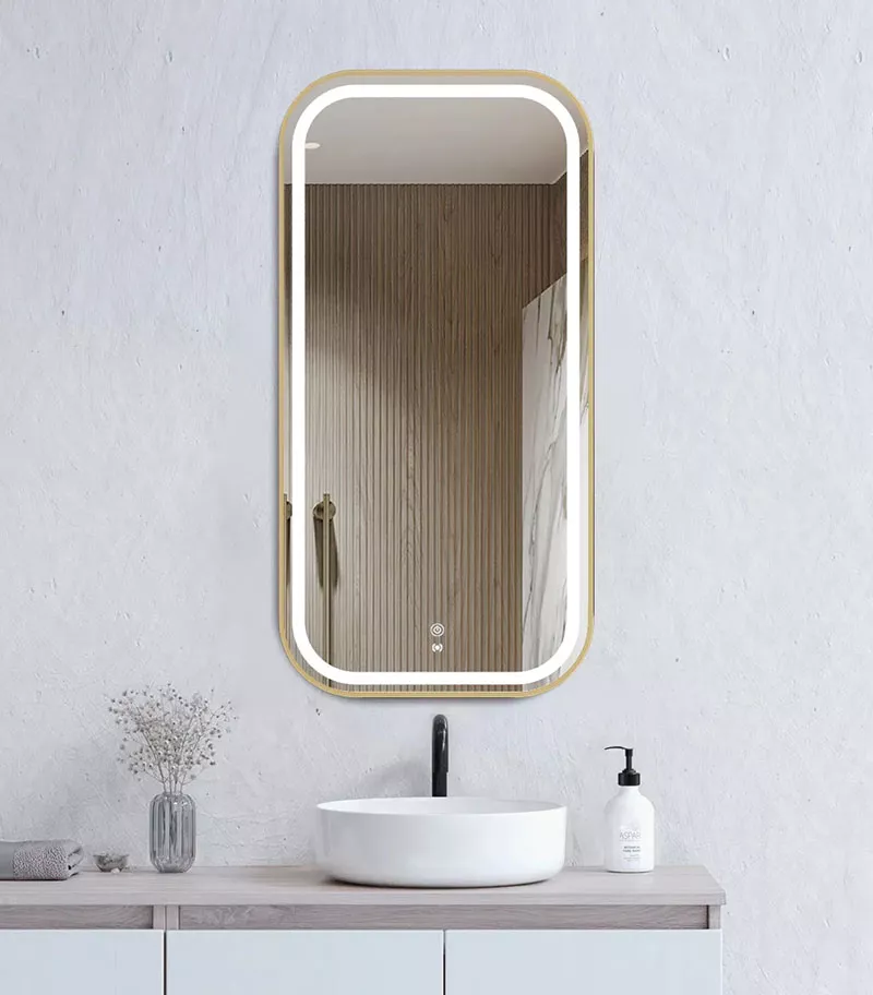 Newport 450mm x 900mm Gold Metal Soft Framed Square LED Mirror