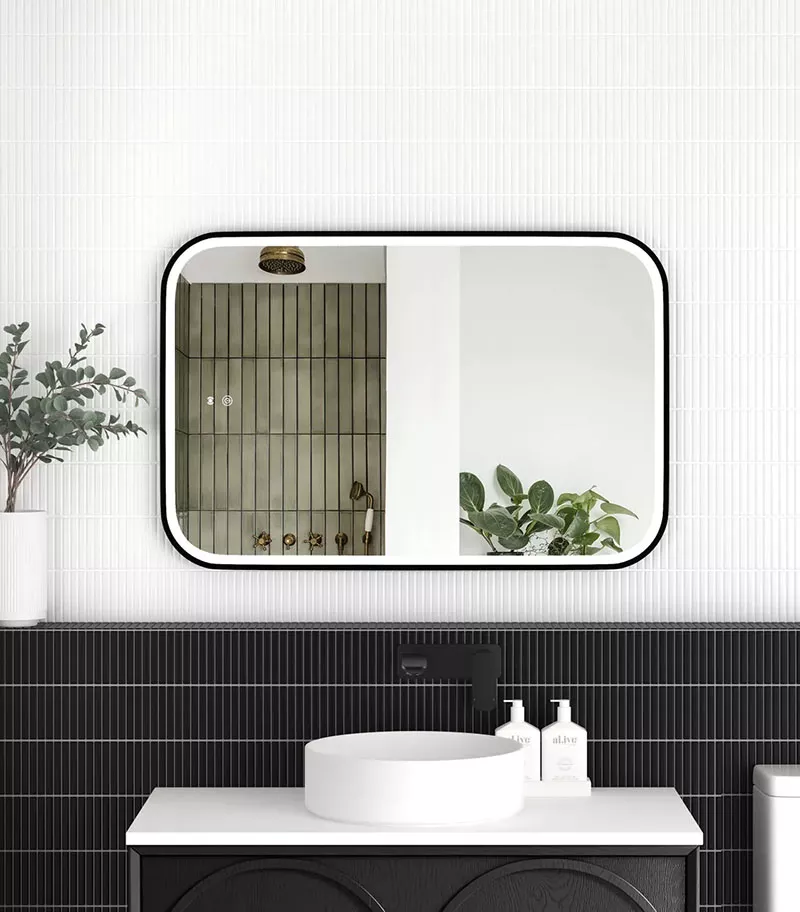 Newport 600mm x 900mm Matt Black Metal Framed Soft Square LED Mirror