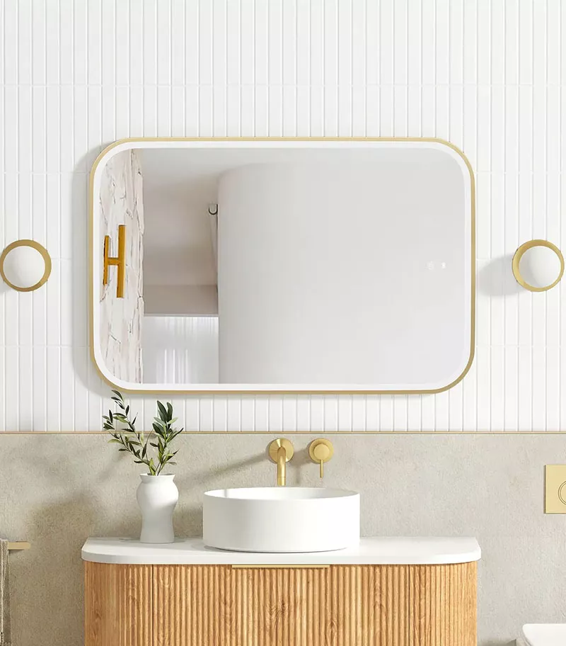 Newport 600mm x 900mm Gold Metal Framed Soft Square LED Mirror