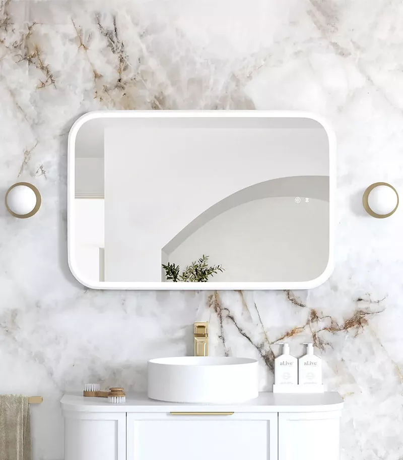 Newport 600mm x 900mm Matt White Metal Framed Soft Square LED Mirror