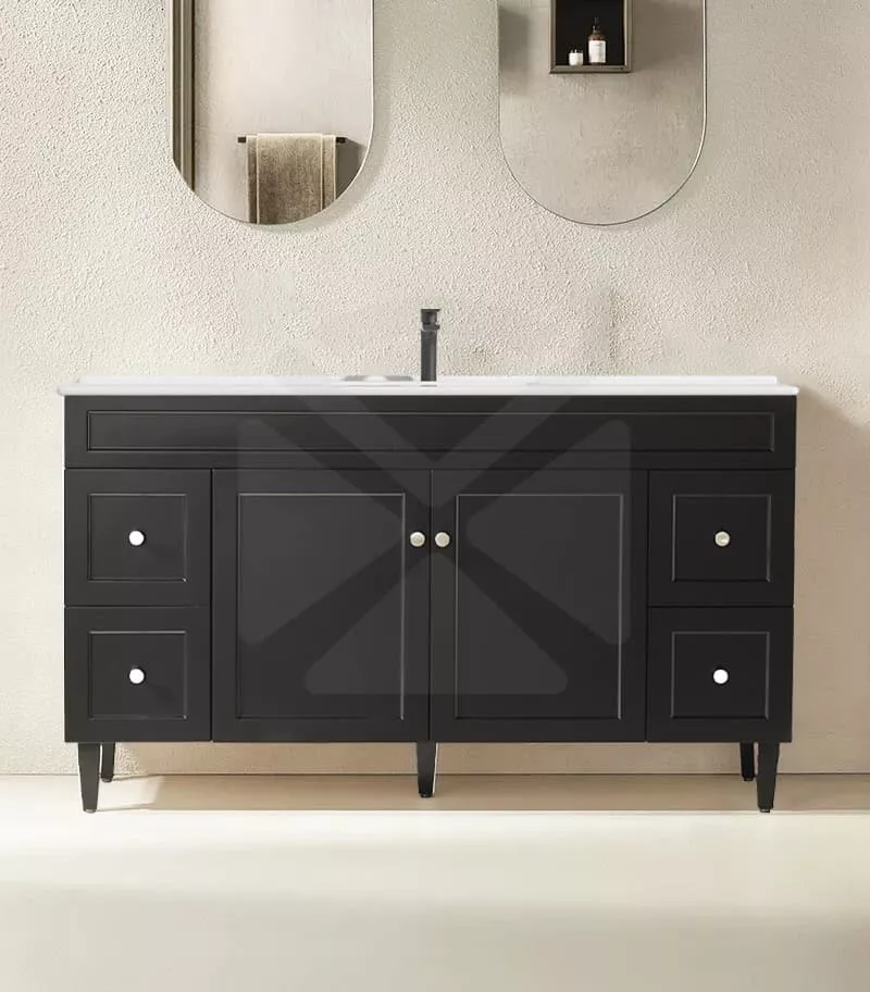 Harrington 1500mm Single Bowl Freestanding Vanity - Matt Black Ceramic Top