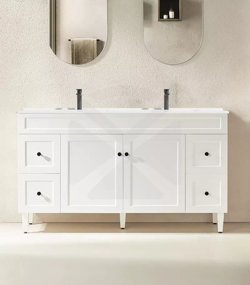 Harrington 1500mm Double Bowl Freestanding Vanity - Matt White Ceramic Top