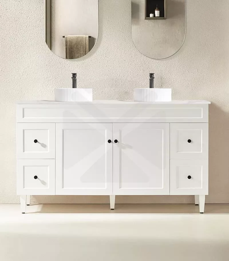 Harrington 1500mm Double Bowls Freestanding Vanity - Matt White With Stone Top