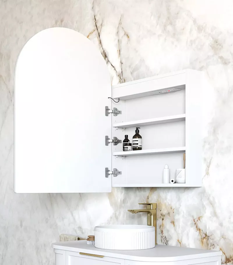 LED Archie 900mm x 600mm Matt White Shaving Cabinet Interior