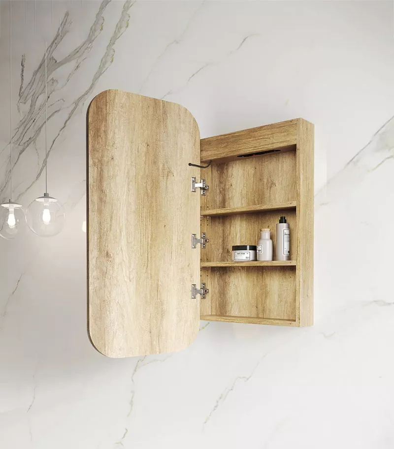 LED Newport 450mm x 900mm Natural Oak Shaving Cabinet Interior
