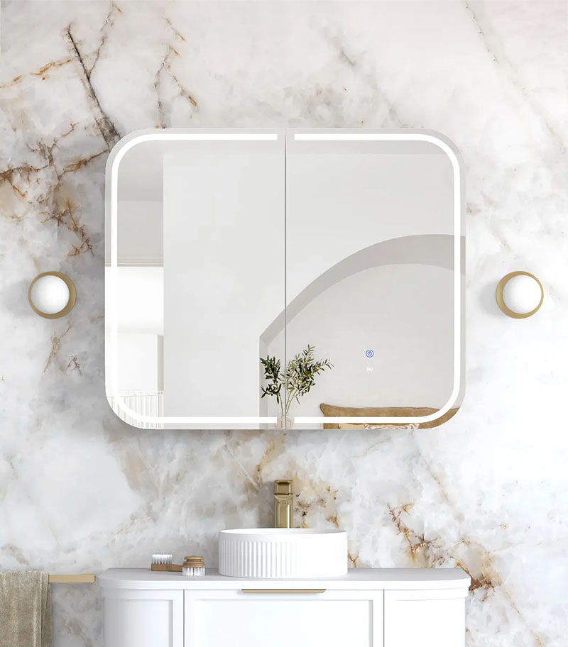 LED Newport 900mm x 750mm Matt White Shaving Cabinet