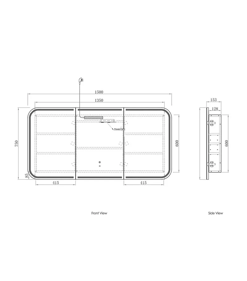 LED Newport 1500mm x 750mm Matt White Shaving Cabinet Specification LED Newport 1500mm x 750mm Matt White Shaving Cabinet Specification