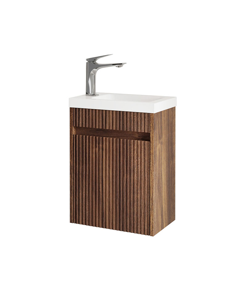 Space Saver 400mm Ensuite Wall Hung Vanity – Sable Walnut Side View