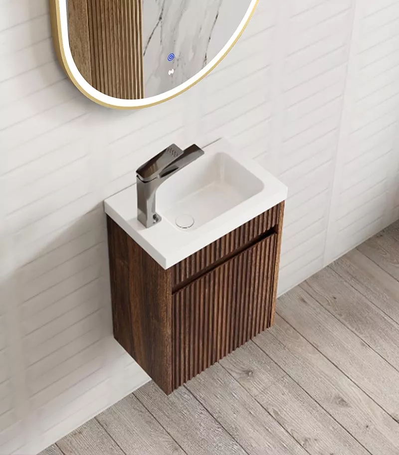 Space Saver 400mm Ensuite Wall Hung Vanity – Sable Walnut Top View Space Saver 400mm Ensuite Wall Hung Vanity – Sable Walnut Top View