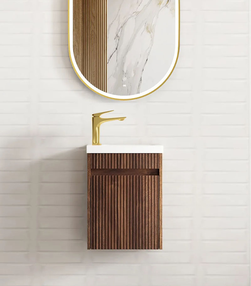 Space Saver 400mm Ensuite Wall Hung Vanity – Sable Walnut