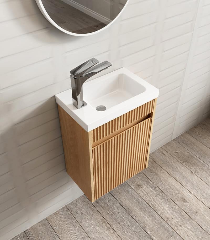Space Saver 400mm Ensuite Wall Hung Vanity - Woodland Oak Top view