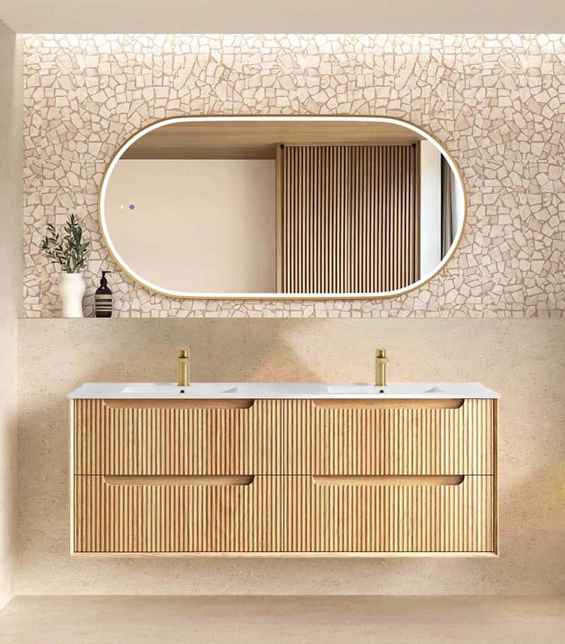 Byron Fluted 1500mm Wall Hung Vanity - Woodland Oak with Ceramic Top