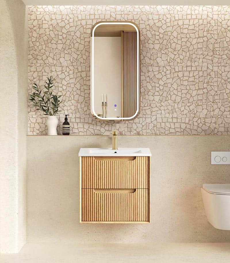 Byron Fluted Woodland Oak 600mm Wall Hung Vanity Ceramic Top