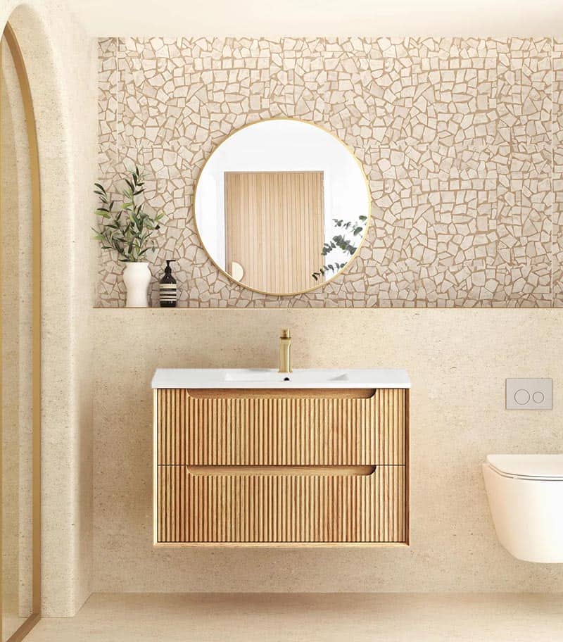 Byron Fluted Woodland Oak 900mm Wall Hung Vanity with Ceramic Top