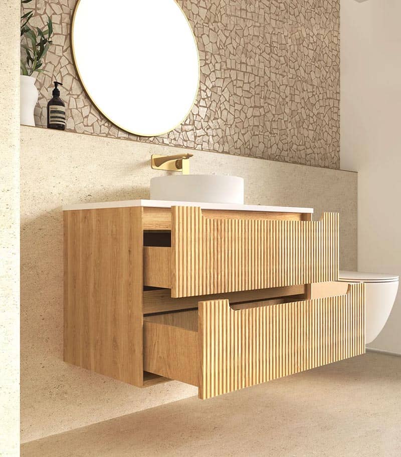 Byron Fluted Woodland Oak 900mm Wall Hung Vanity Side View