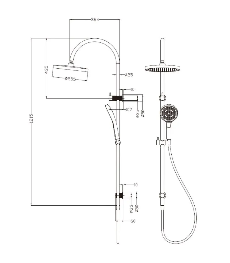 Linie Twin Shower On Rail - Specification