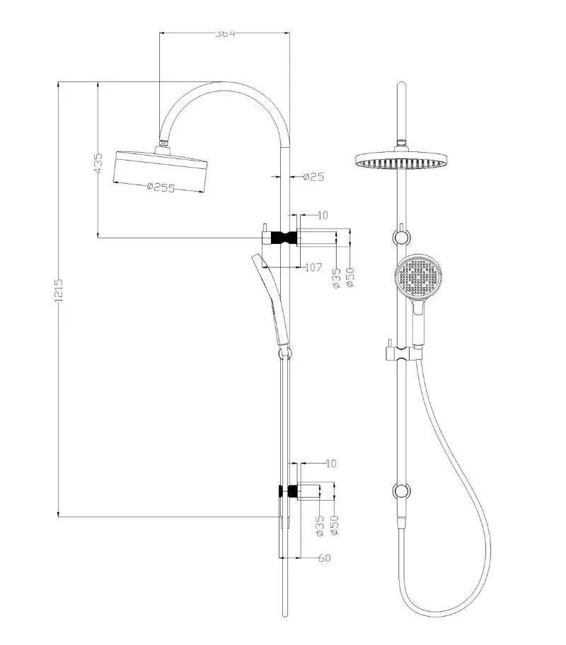 Linie Twin Shower On Rail Specification