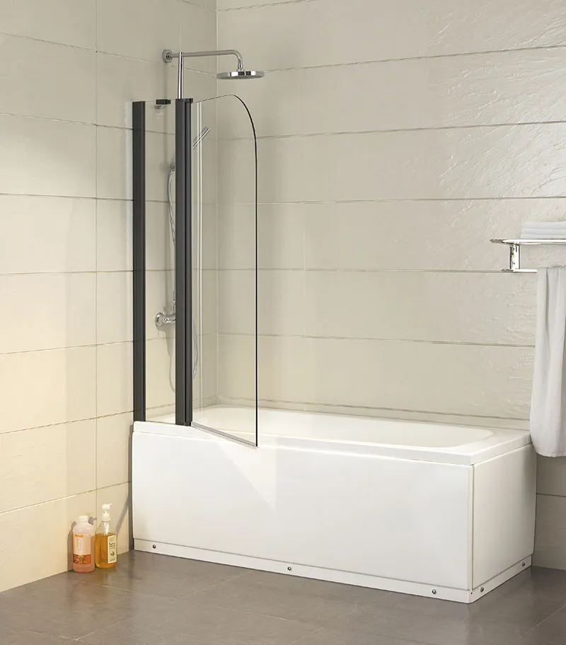 6mm Glass Fixed & Swing Panels Bath Screen - Matt Black