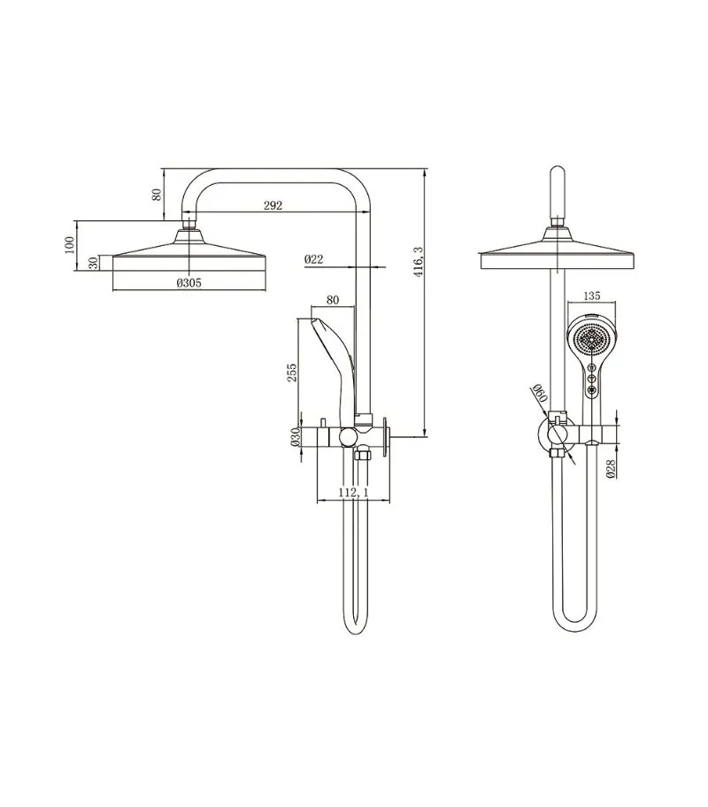 Galaxy Twin Shower No Rail - Specification