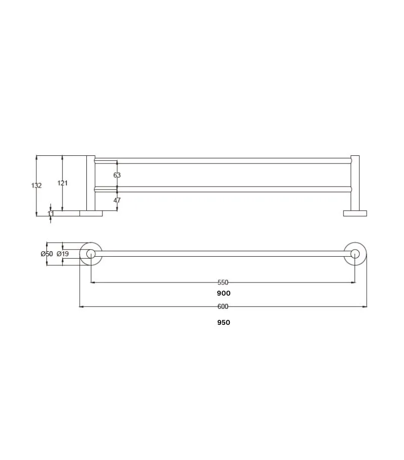 Otus Slimline SS304 Double Towel Rail - Specification