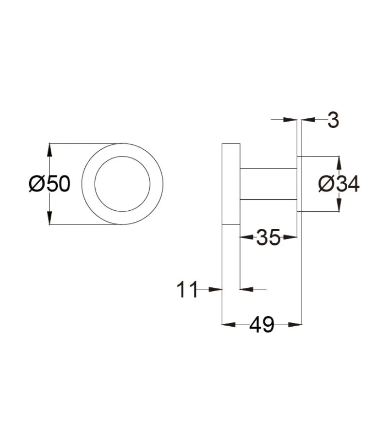 Otus Slimline Single Robe Hook - Specification