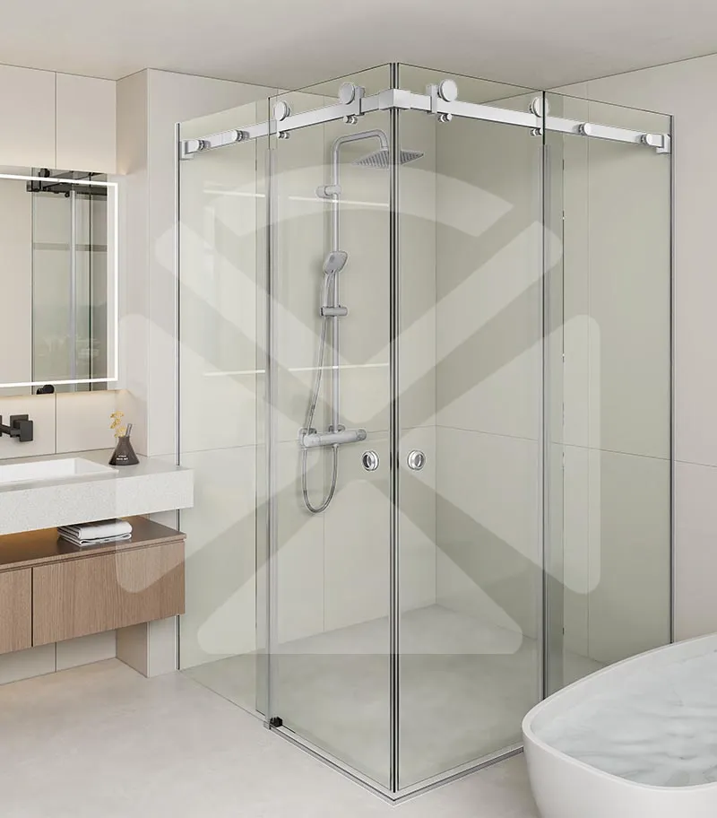Square / L Shape Frameless Double-Corner Sliding Door Shower Screen – Chrome Fittings