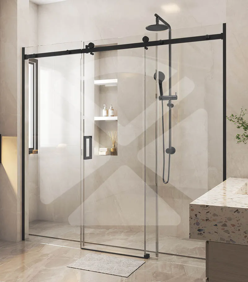 Three-Panel Frameless Wall to Wall Shower Screen – Matt Black Fittings