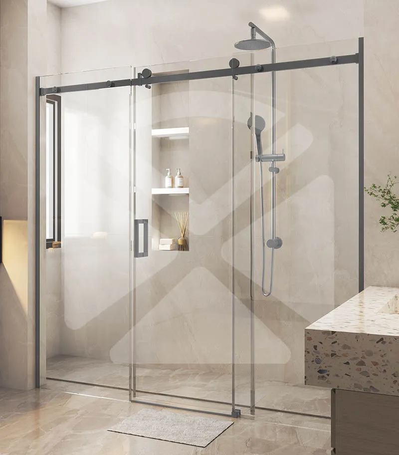 Three-Panel Frameless Wall to Wall Shower Screen – Gunmetal Fittings