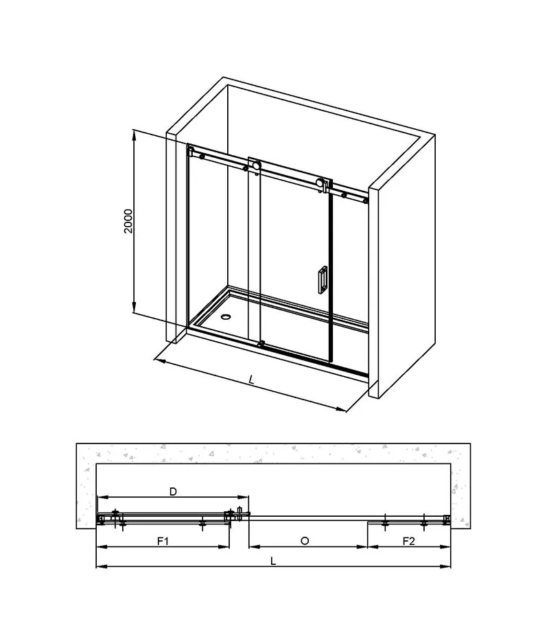 Three-Panel Frameless Wall to Wall Shower Screen Drawings