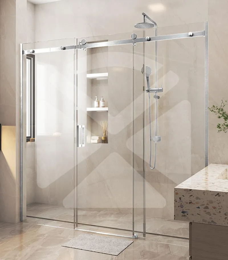 Three-Panel Frameless Wall to Wall Shower Screen – Chrome Fittings