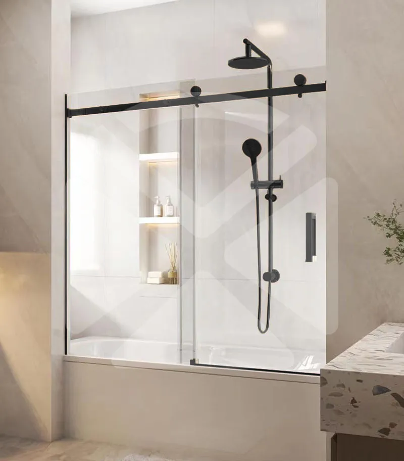 Frameless Wall to Wall Overbath Shower Screen – Matt Black Fittings