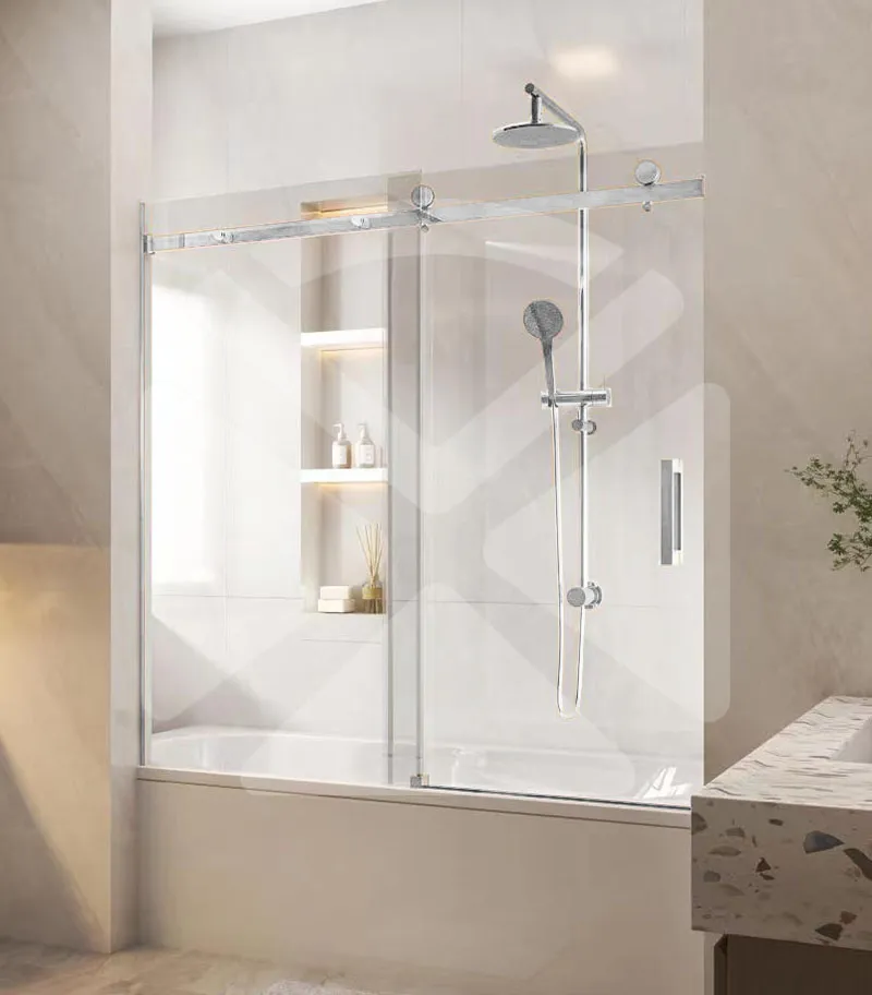 Frameless Wall to Wall Overbath Shower Screen – Chrome Fittings