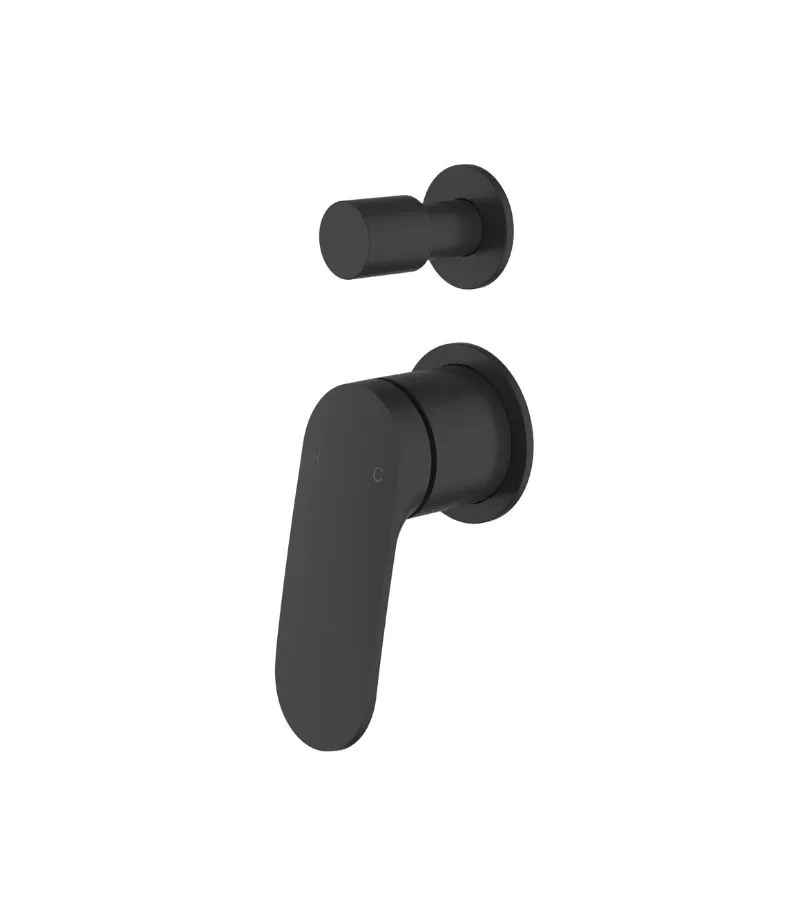 IKON Sulu II Wall Mixer with Diverter on Seperate Cover Plate Matt Black