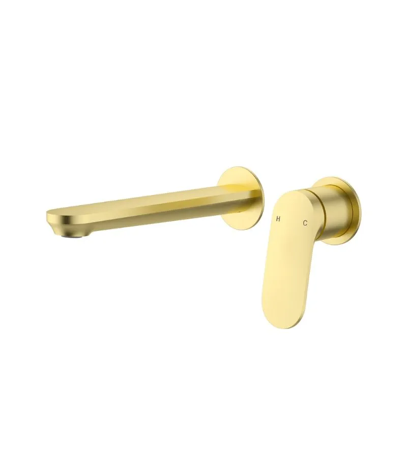 IKON Sulu II Wall-Mounted Basin/Bath Mixer on Separate Cover Plate Brushed Gold