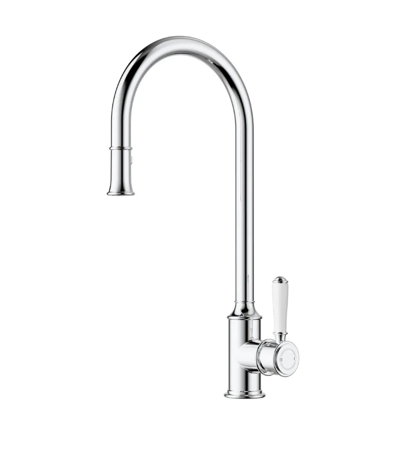 Clasico Pull-Out Sink Mixer with Ceramic Detail Handle - Chrome