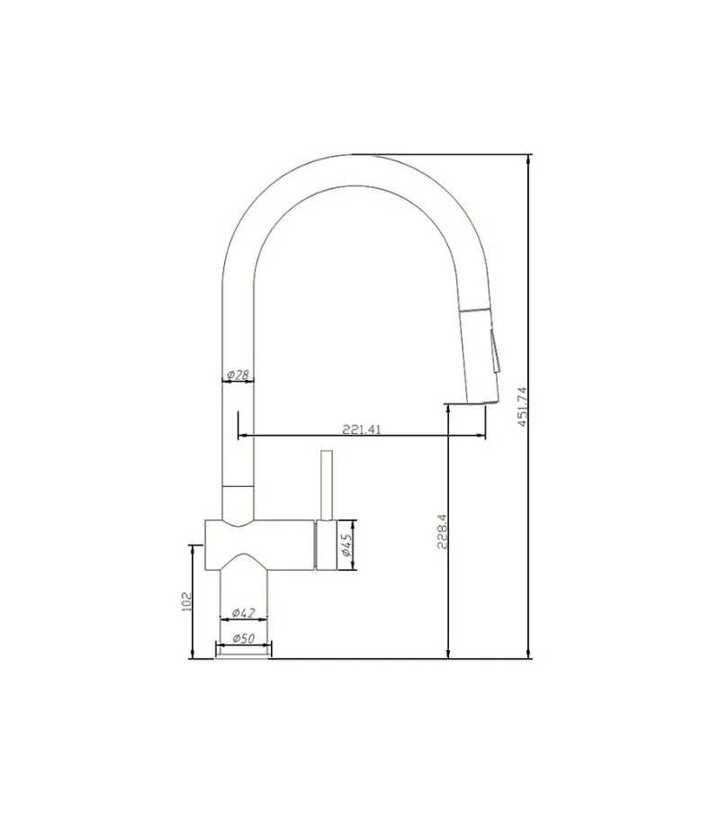 Amoza Auro Gooseneck Pull-Out Sink Mixer - Specification