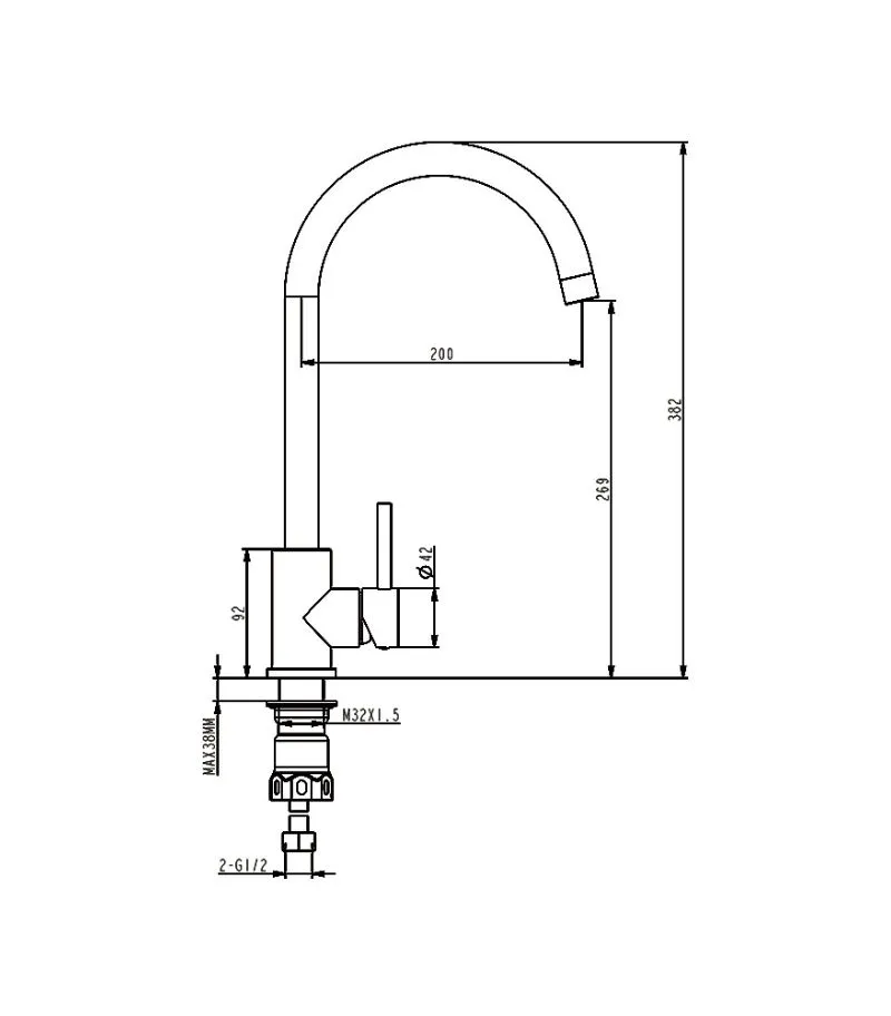 Amoza Progo Gooseneck Sink Mixer - Specification