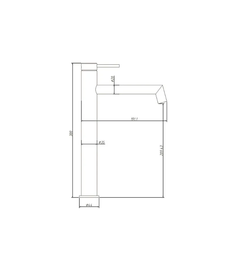 Amoza Right-Angle Spout Tall Basin Mixer Specification