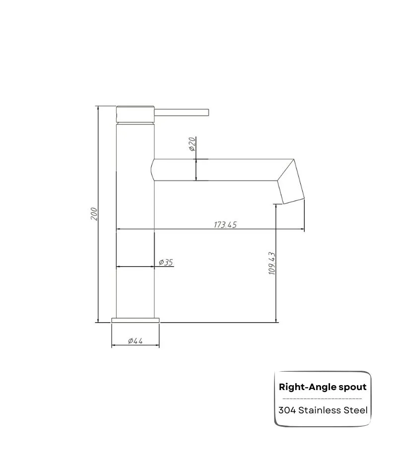 Amoza Right-Angle Spout Short Basin Mixer Specification