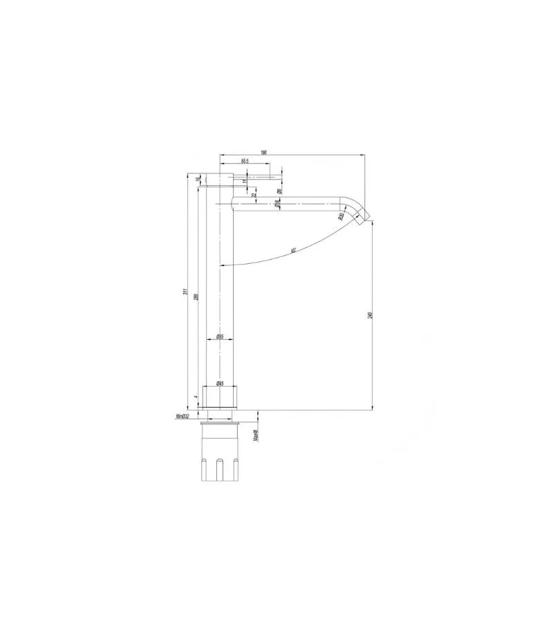 Amoza Curved Spout Tall Basin Mixer Specification